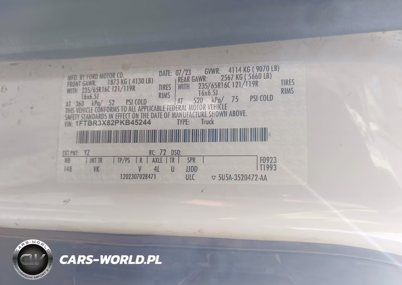 2023 Ford Transit-250 Cargo Van VIN:1FTBR3X82PKB45244 - 9