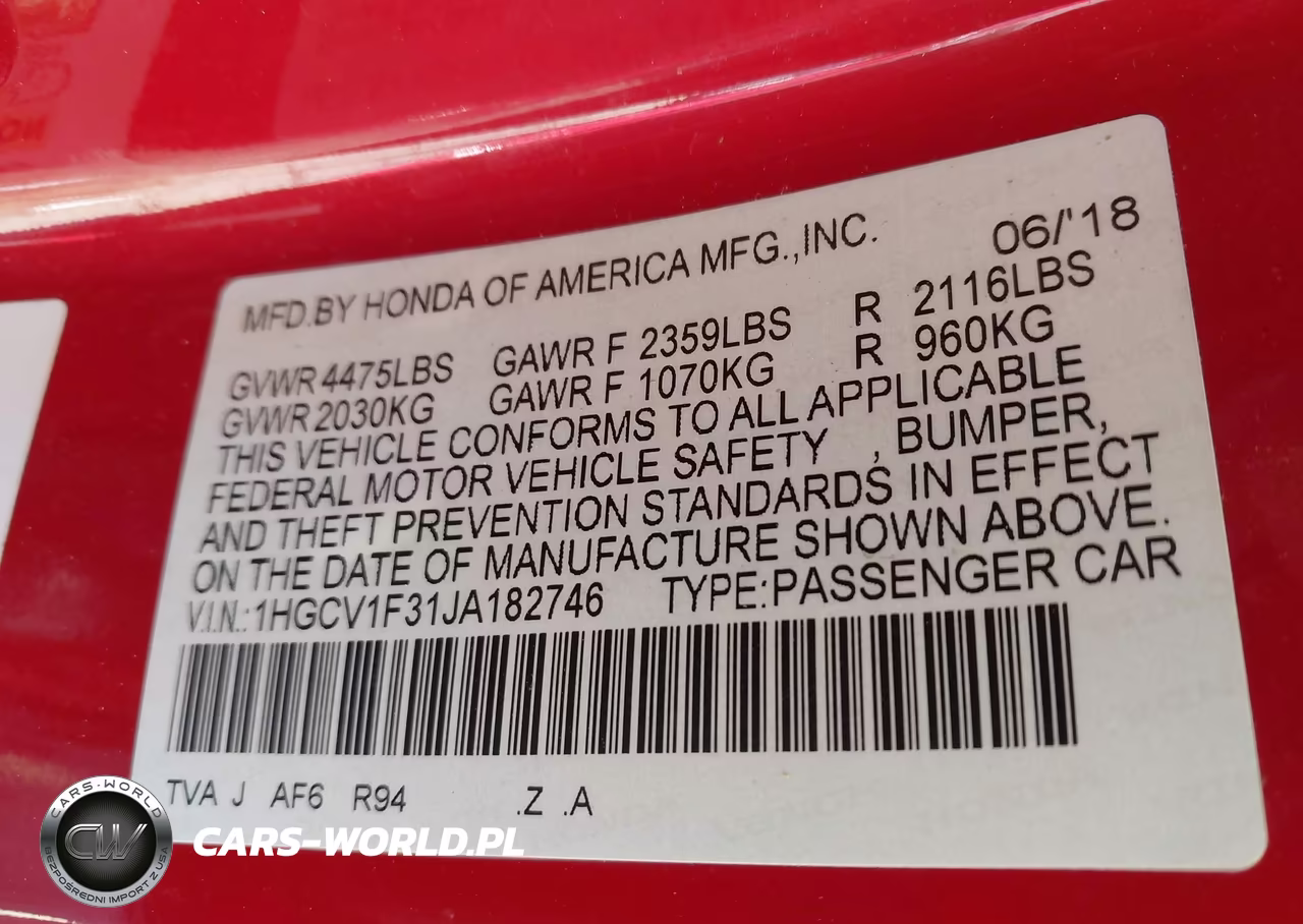 2018 Honda Accord Sport VIN:1HGCV1F31JA182746 - 9