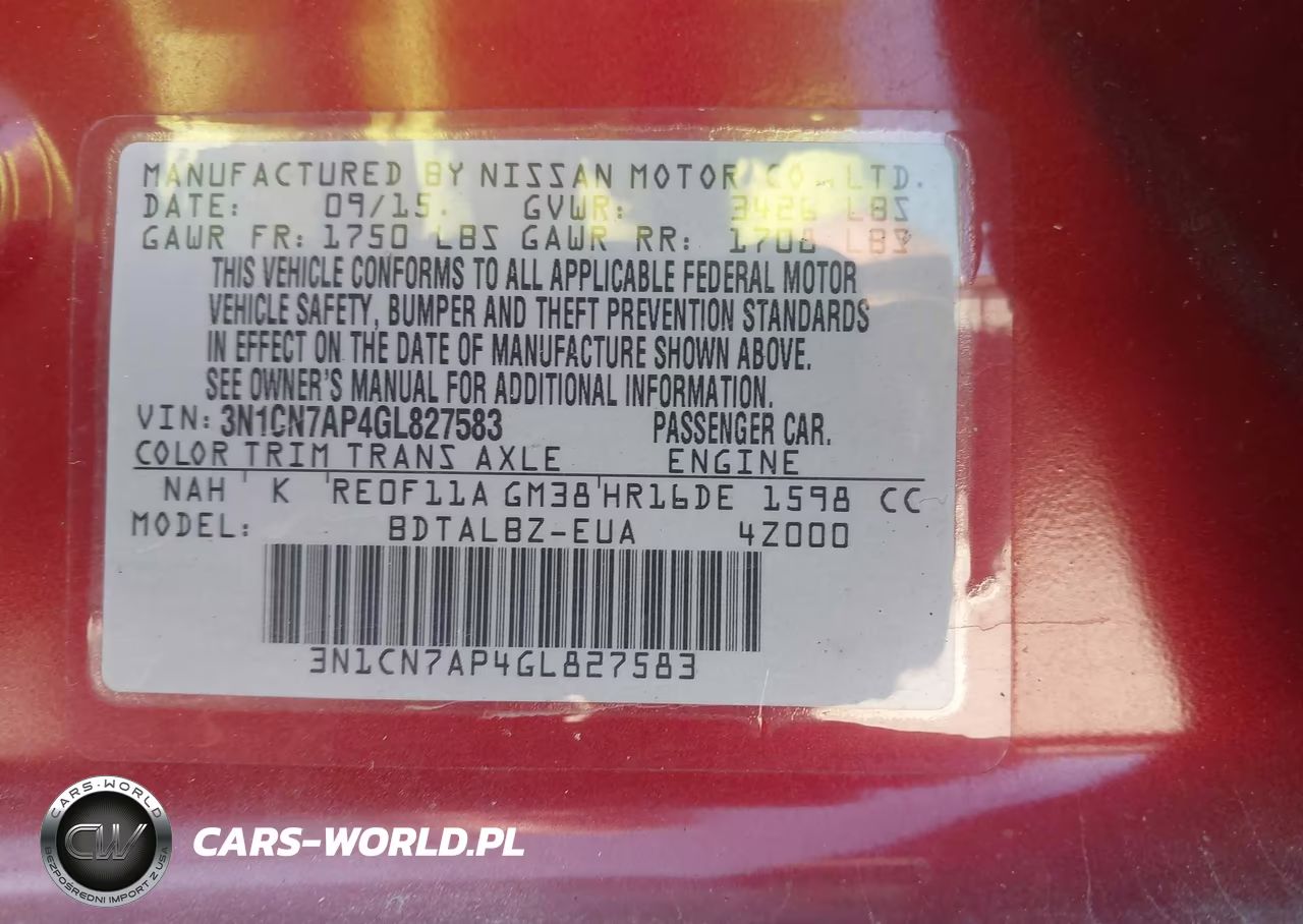 2016 Nissan Versa 1.6 S-1.6 S+-1.6 Sl-1.6 Sv VIN:3N1CN7AP4GL827583 - 9