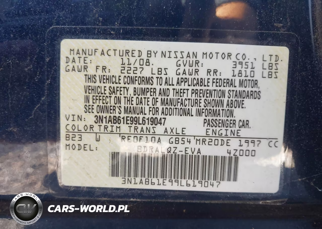 2009 Nissan Sentra 2.0 VIN:3N1AB61E99L619047 - 9