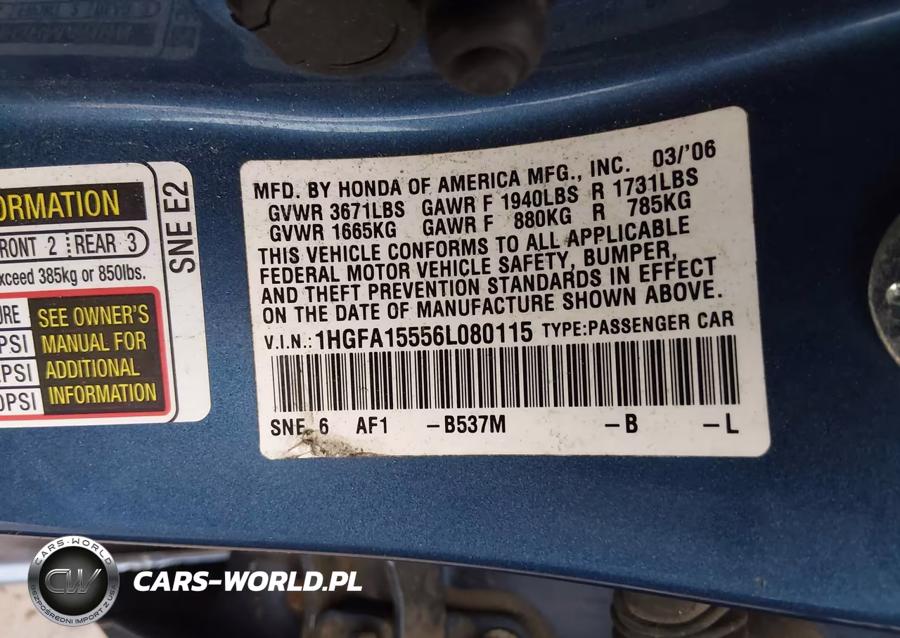 2006 Honda Civic Lx VIN:1HGFA15556L080115 - 9