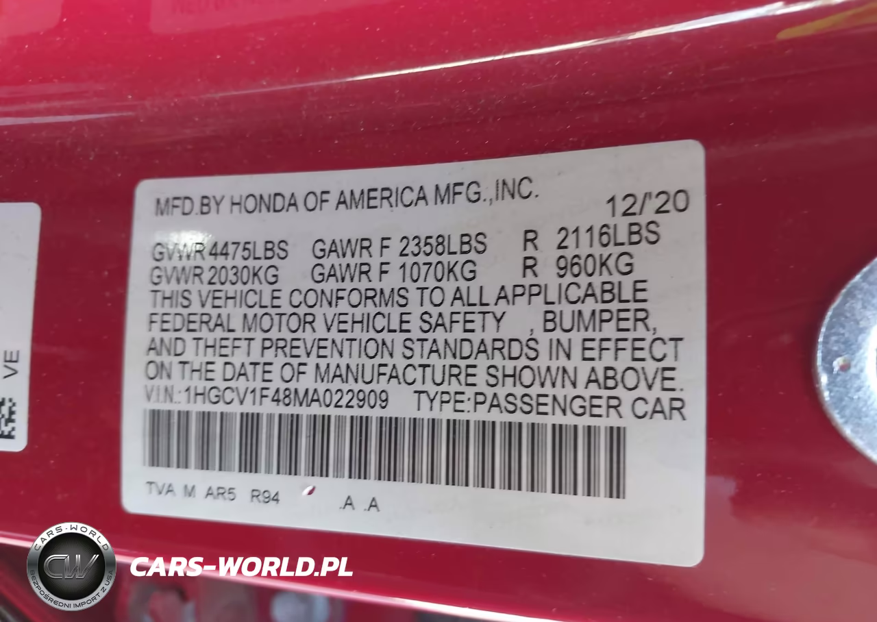 2021 Honda Accord Sport Special Edition VIN:1HGCV1F48MA022909 - 9