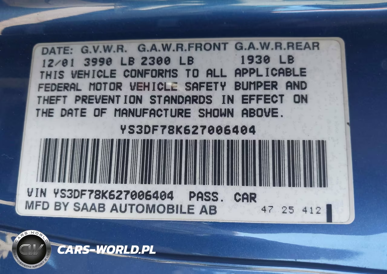 2002 Saab 9-3 Se VIN:YS3DF78K627006404 - 9