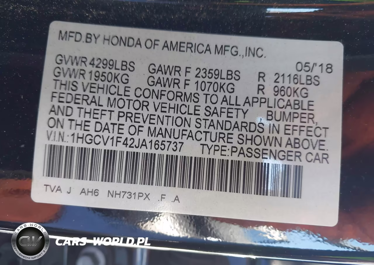 2018 Honda Accord Ex VIN:1HGCV1F42JA165737 - 9