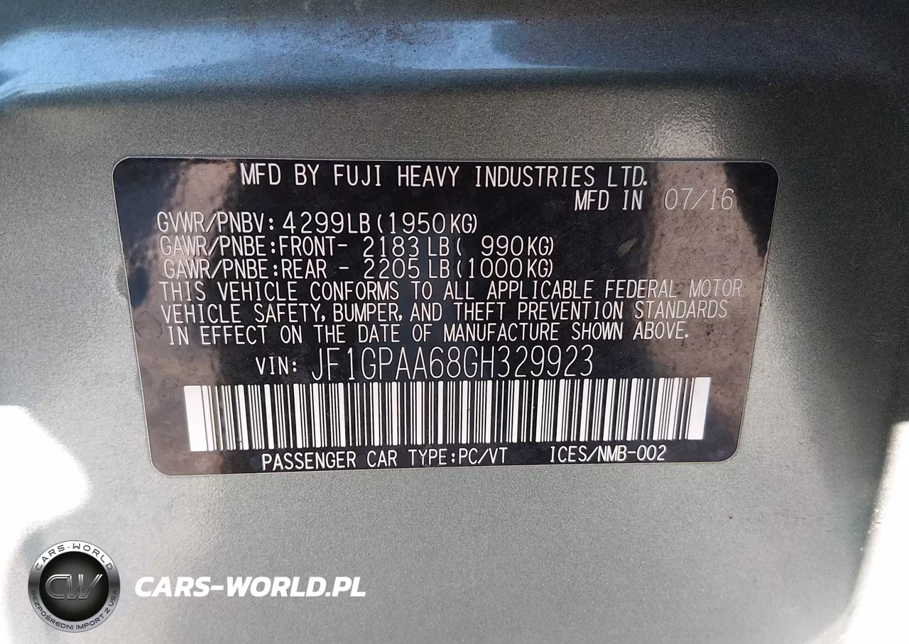 2016 Subaru Impreza 2.0I VIN:JF1GPAA68GH329923 - 9