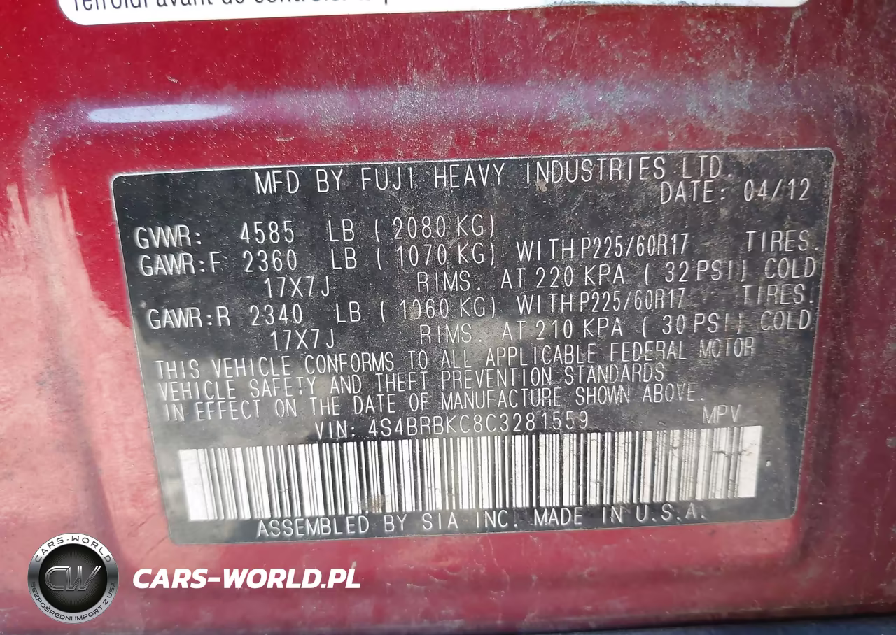 2012 Subaru Outback 2.5I Limited VIN:4S4BRBKC8C3281559 - 9