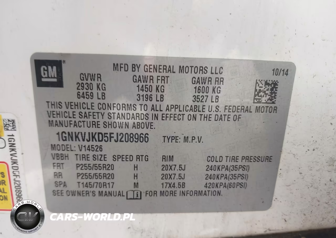 2015 Chevrolet Traverse Ltz VIN:1GNKVJKD5FJ208966 - 9