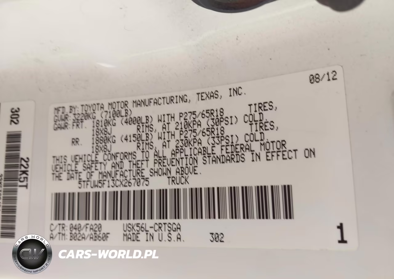 2012 Toyota Tundra Grade 5.7L V8 VIN:5TFUW5F13CX267075 - 9