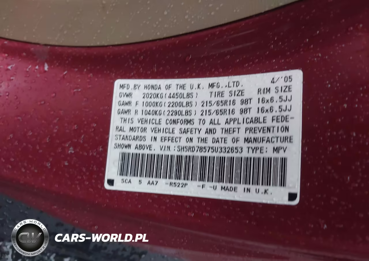 2005 Honda Cr-V Lx VIN:SHSRD78575U332653 - 9