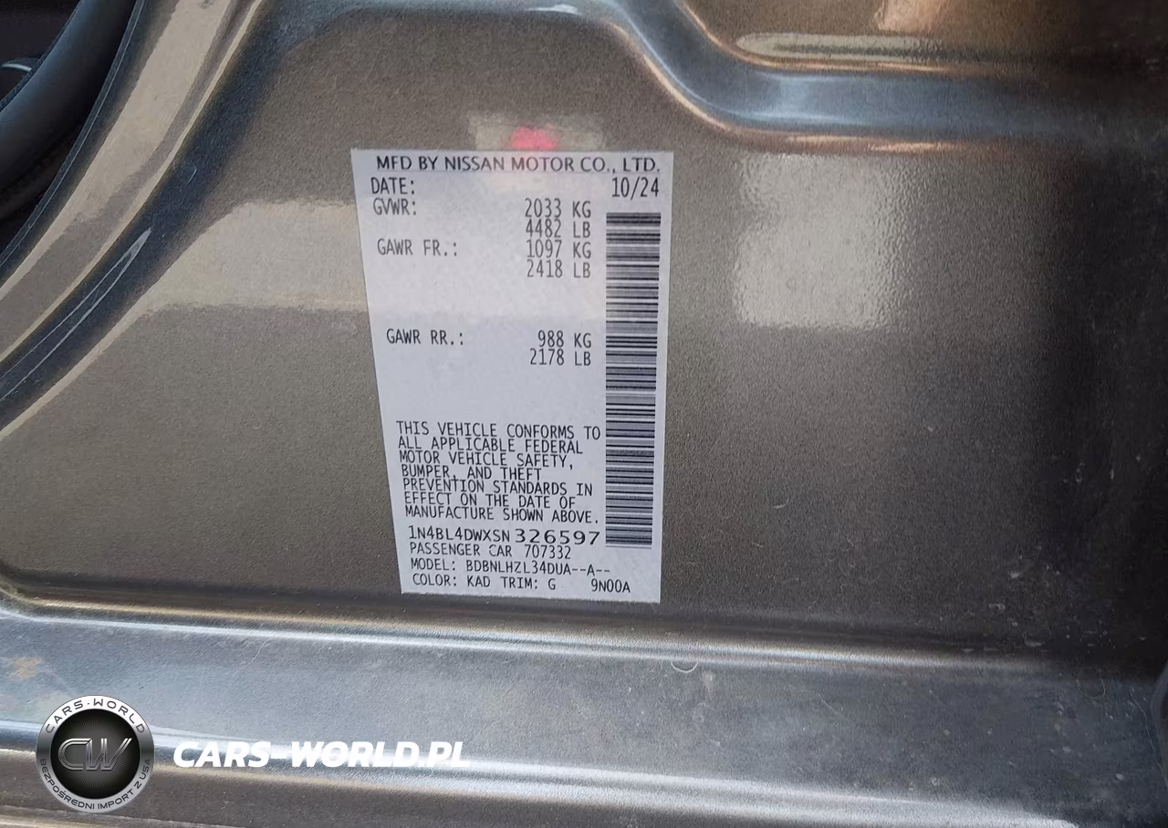 2025 Nissan Altima Sv Awd VIN:1N4BL4DWXSN326597 - 9