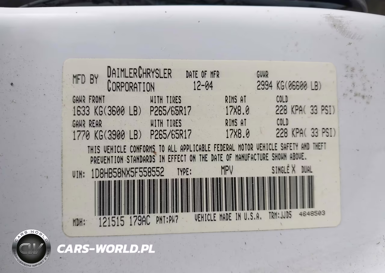 2005 Dodge Durango Limited VIN:1D8HB58NX5F558552 - 9