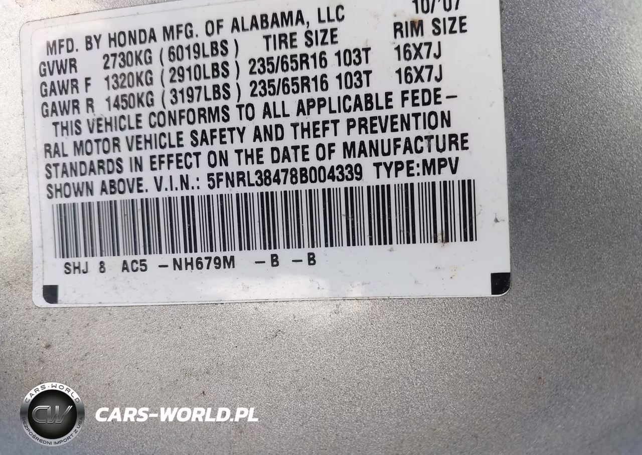 2008 Honda Odyssey Ex VIN:5FNRL38478B004339 - 9