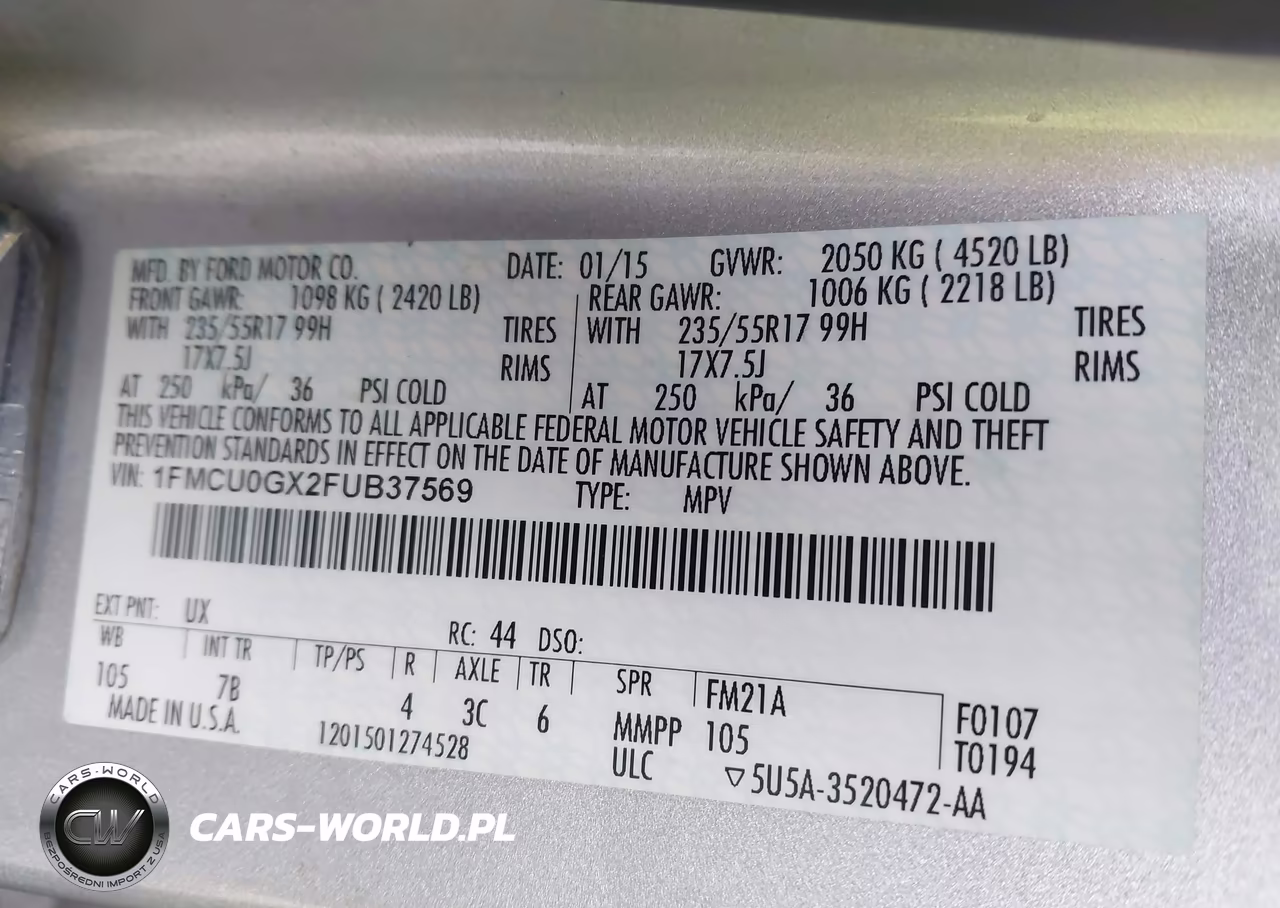 2015 Ford Escape Se VIN:1FMCU0GX2FUB37569 - 9