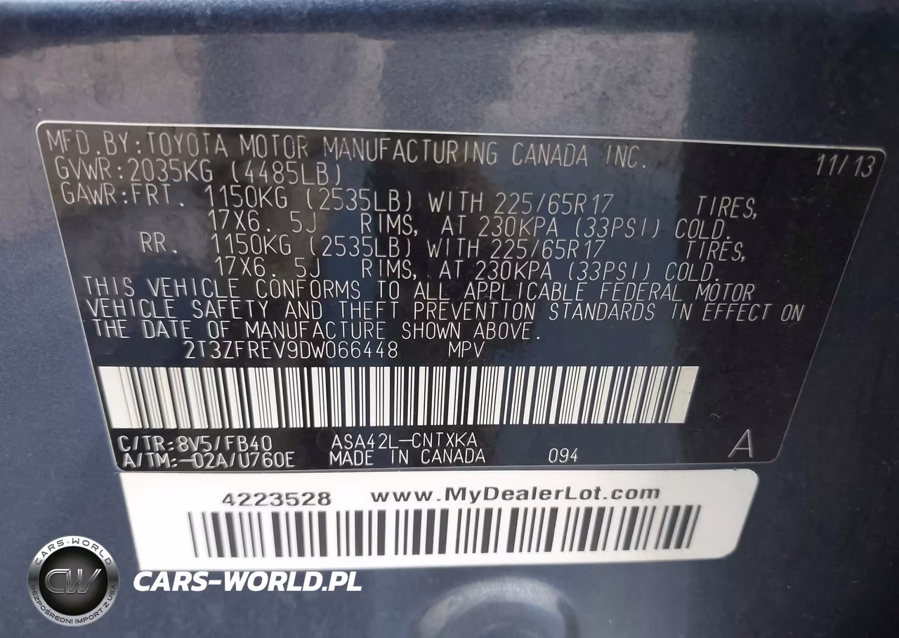 2013 Toyota Rav4 Le VIN:2T3ZFREV9DW066448 - 9
