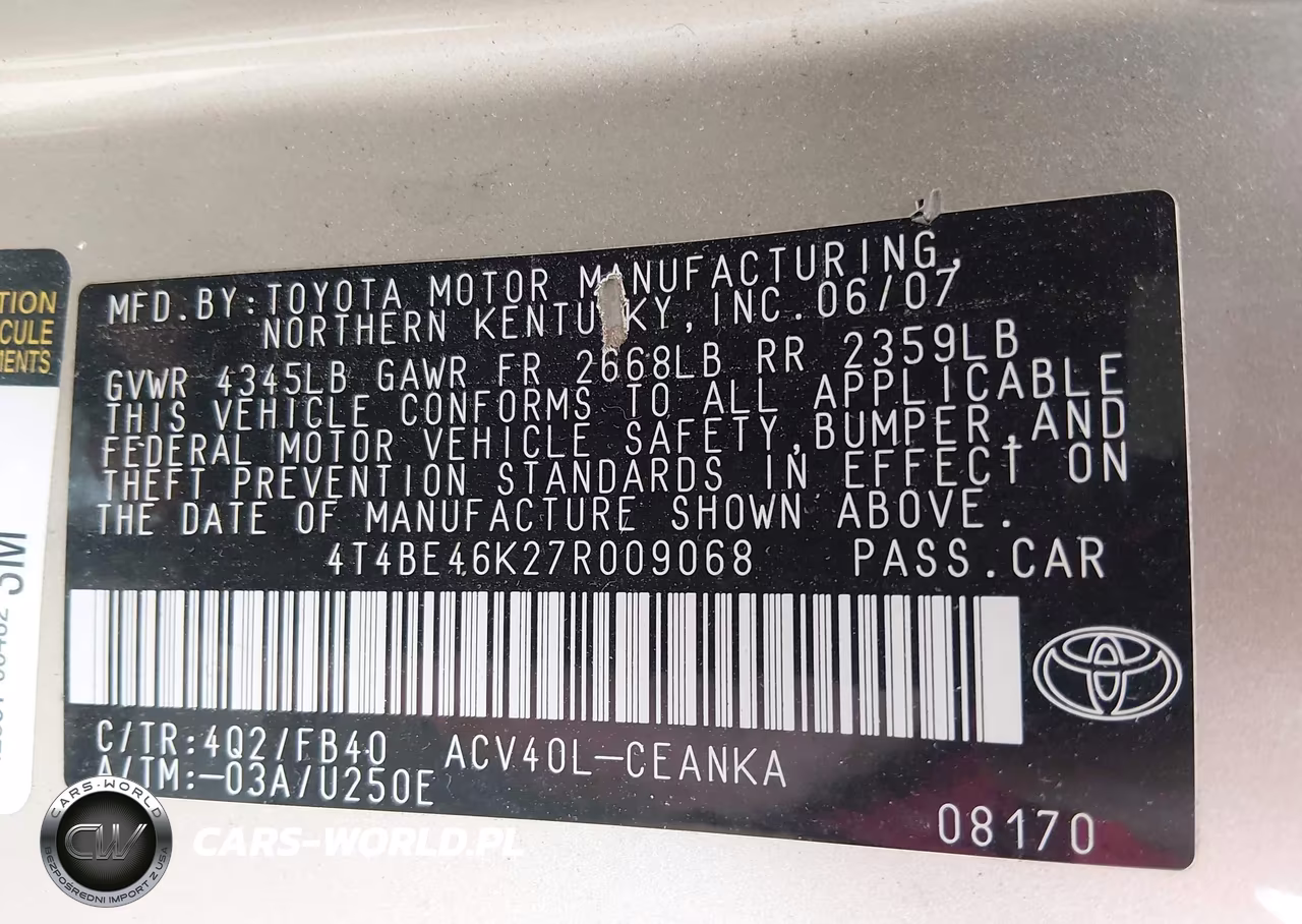 2007 Toyota Camry Le VIN:4T4BE46K27R009068 - 9