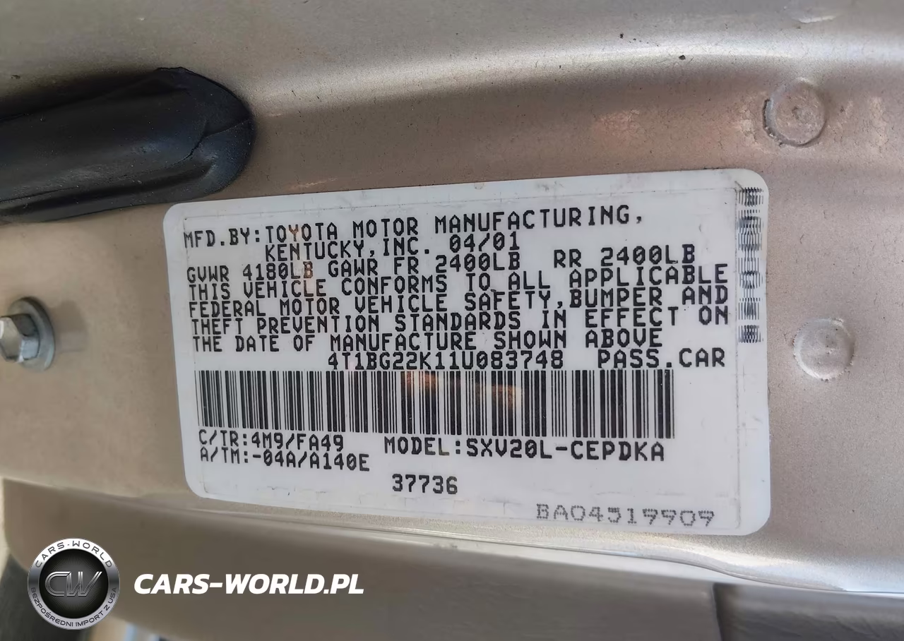 2001 Toyota Camry Ce VIN:4T1BG22K11U083748 - 9