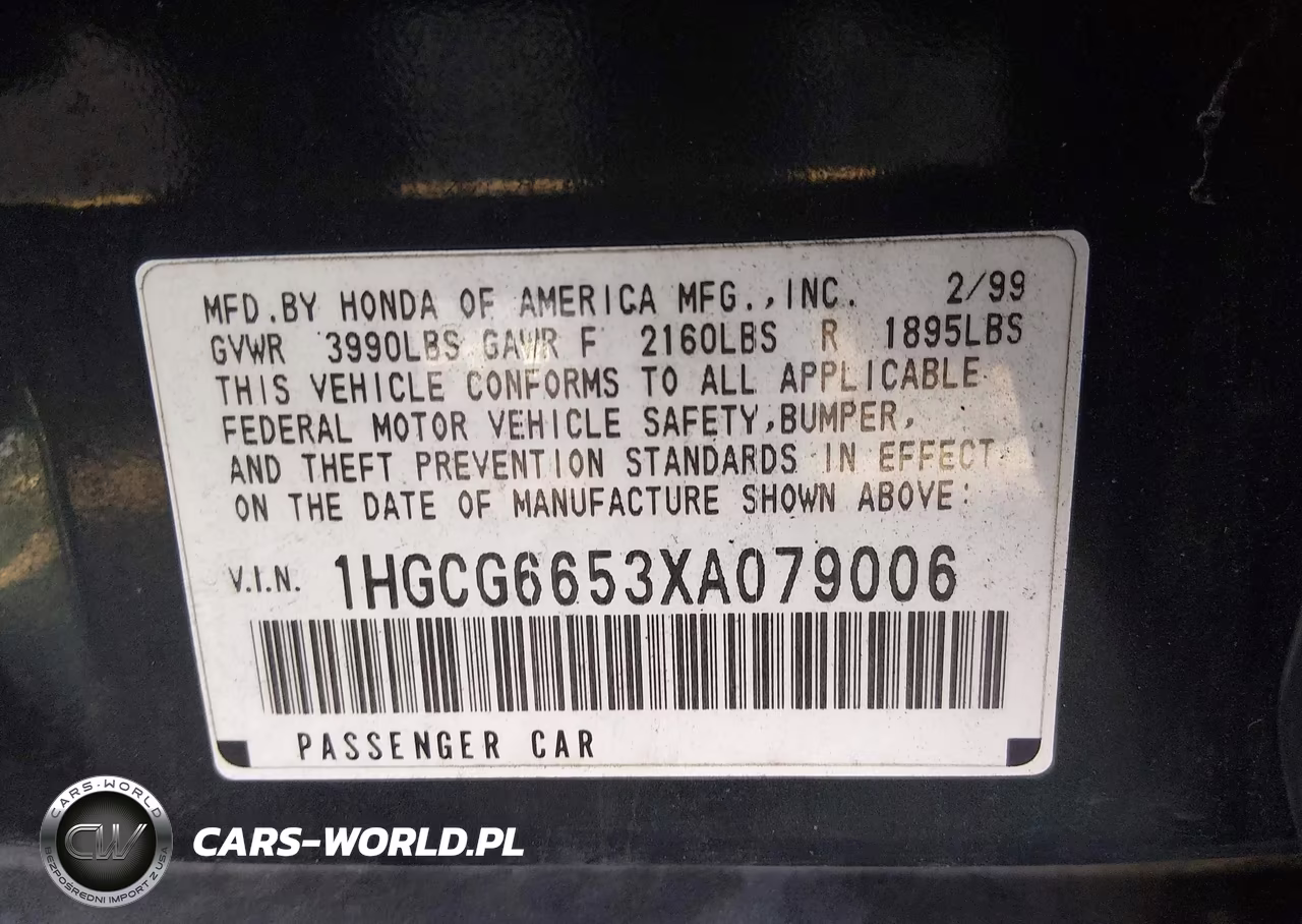 1999 Honda Accord Lx VIN:1HGCG6653XA079006 - 9