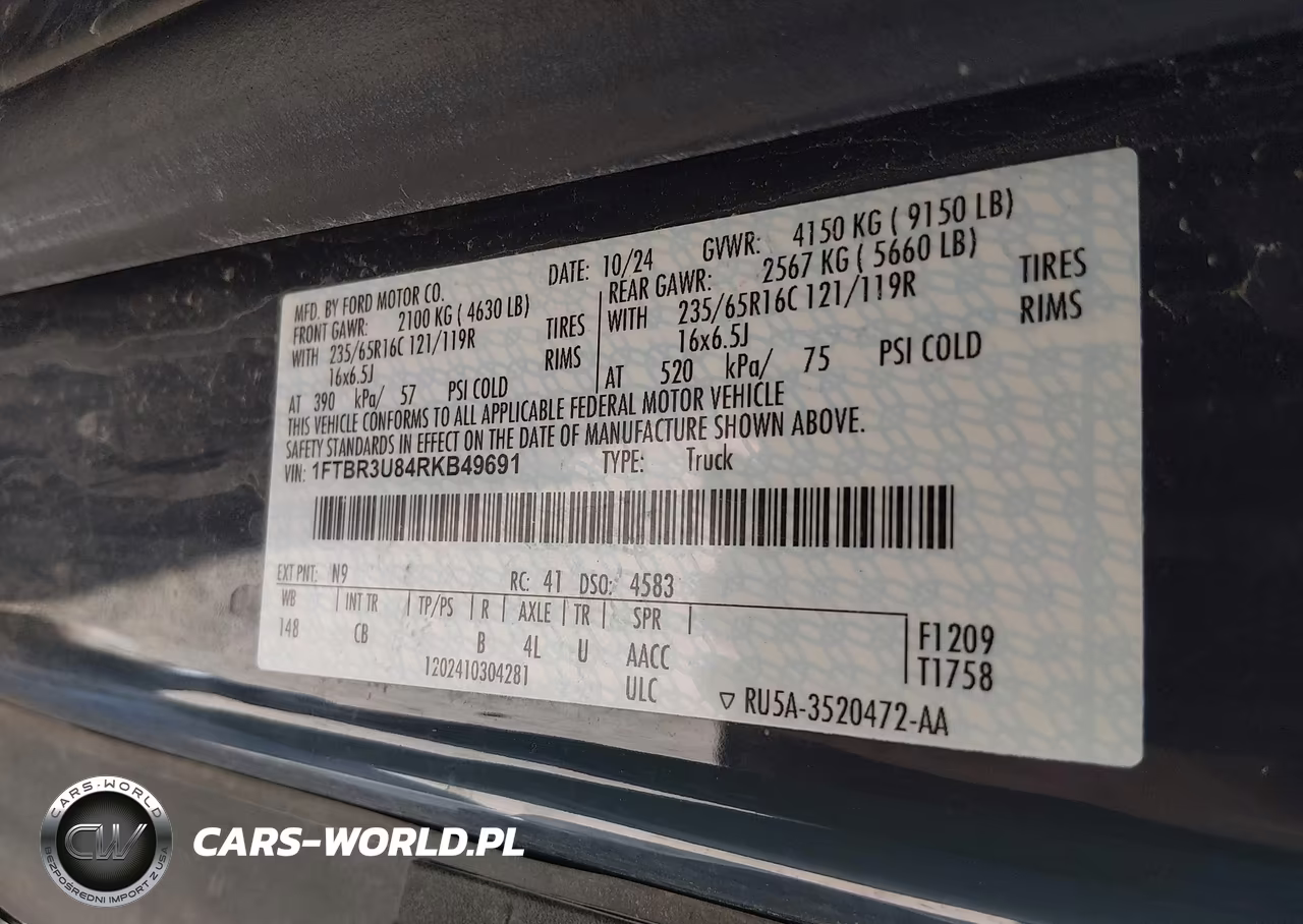 2024 Ford Transit-250 Cargo Van VIN:1FTBR3U84RKB49691 - 9
