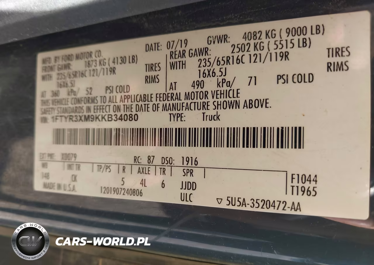 2019 Ford Transit-250 VIN:1FTYR3XM9KKB34080 - 9