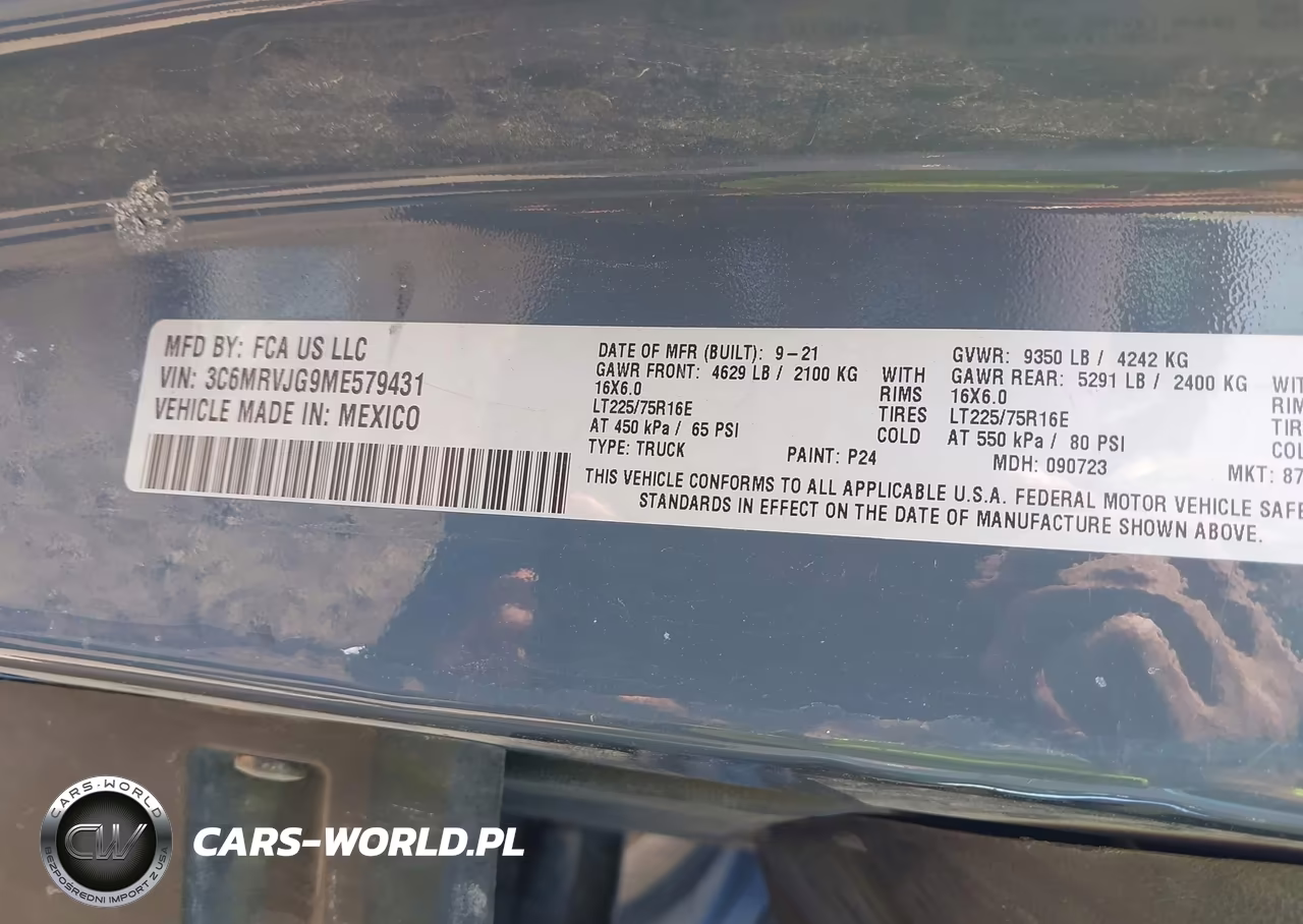 2021 Ram Promaster 3500 Cargo Van High Roof 159 Wb Ext VIN:3C6MRVJG9ME579431 - 9