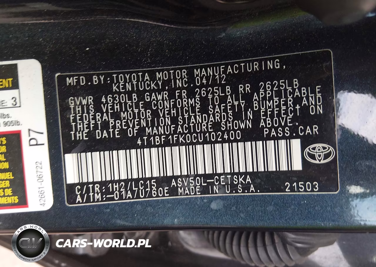 2012 Toyota Camry Se VIN:4T1BF1FK0CU102400 - 9