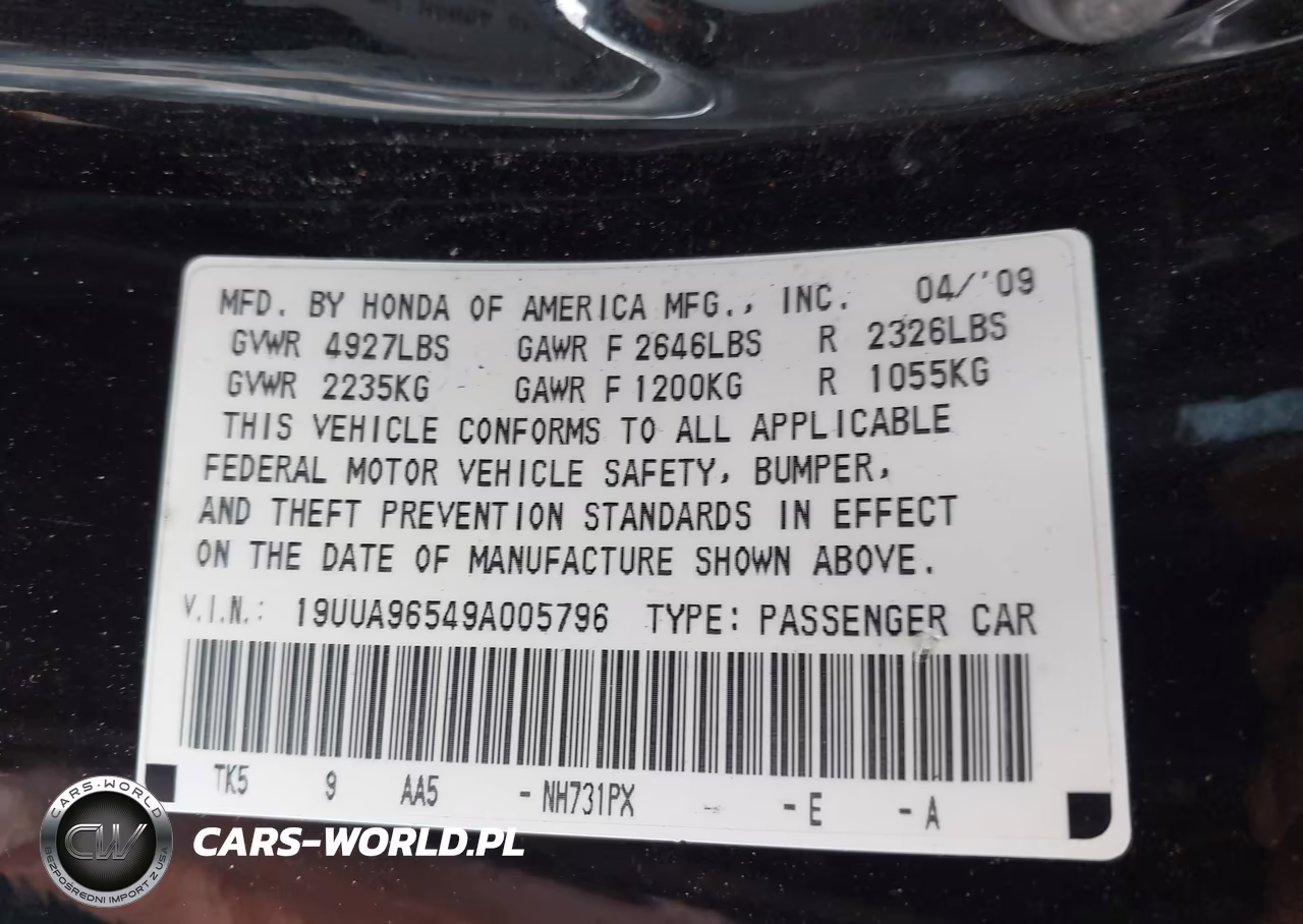 2009 ACURA TL  VIN:19UUA96549A005796 - 9
