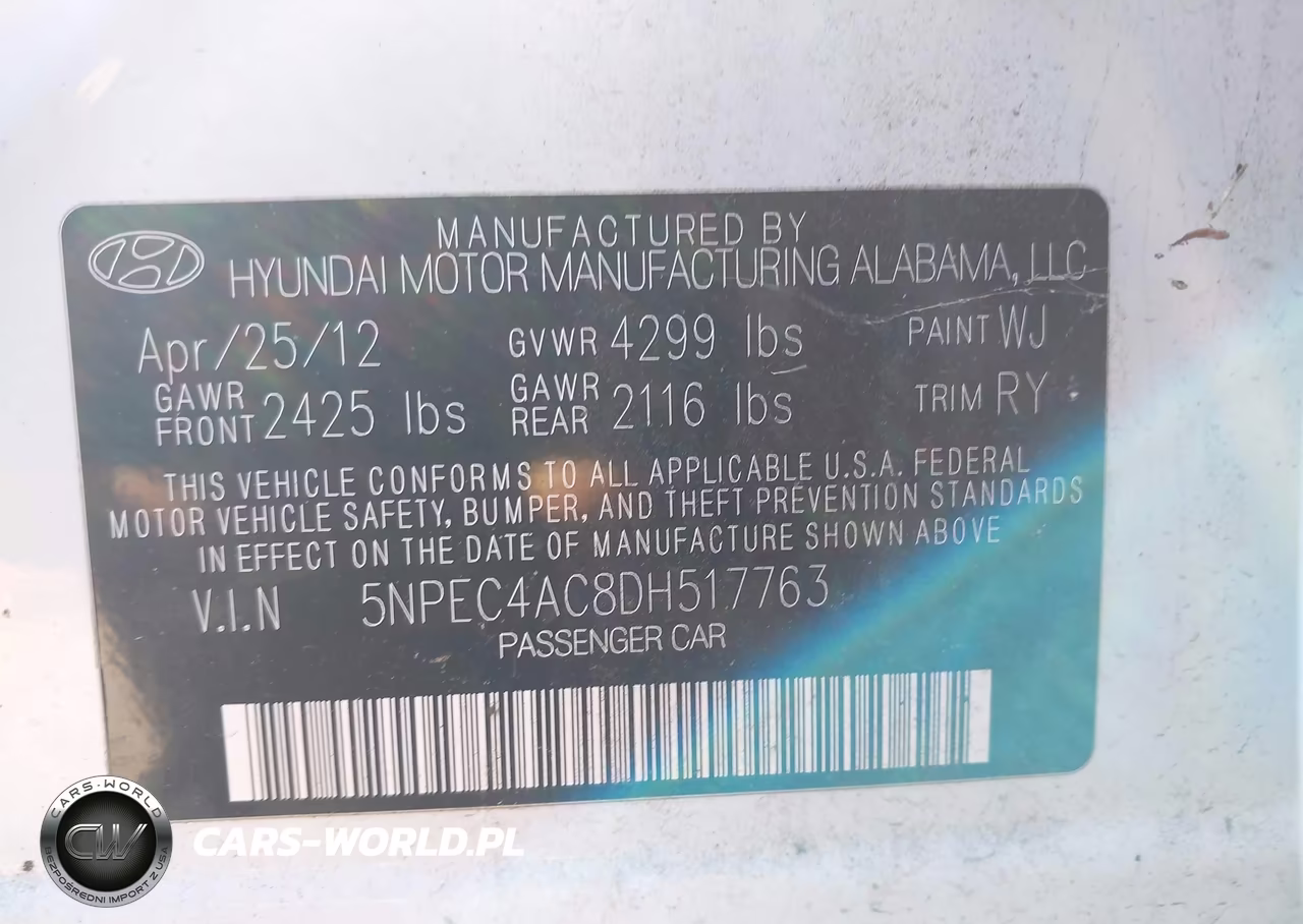 2013 Hyundai Sonata Se VIN:5NPEC4AC8DH517763 - 9
