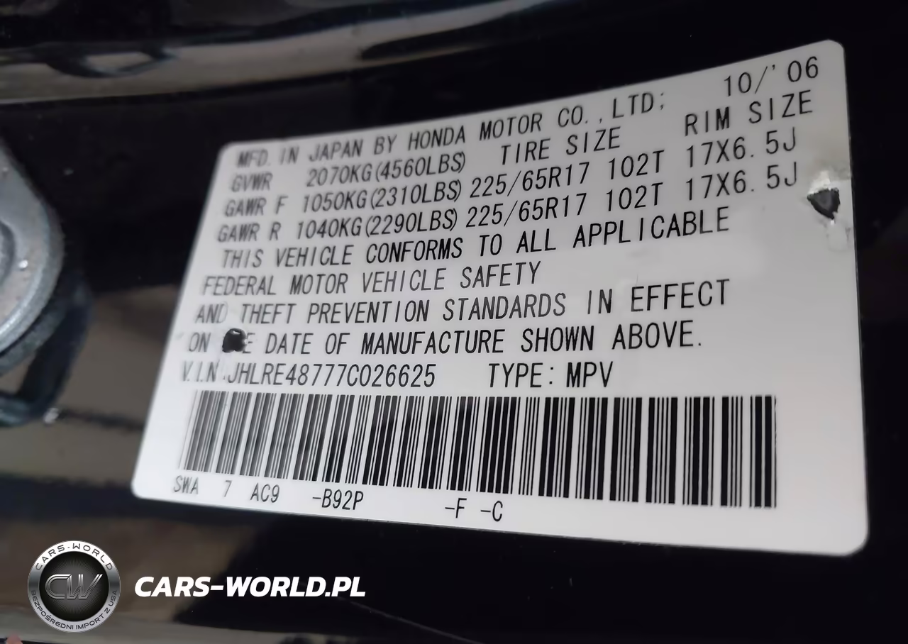 2007 Honda Cr-V Ex-L VIN:JHLRE48777C026625 - 9
