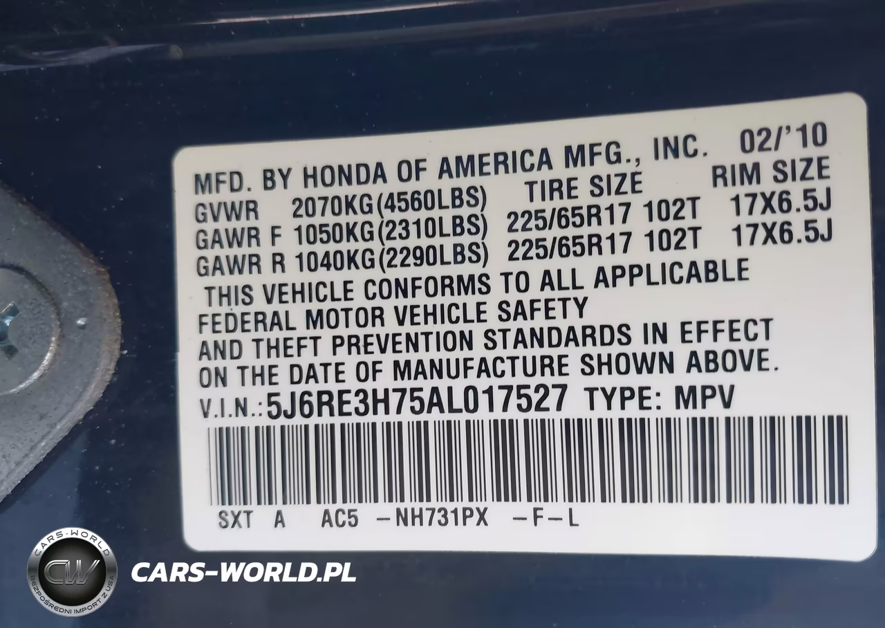 2010 Honda Cr-V Ex-L VIN:5J6RE3H75AL017527 - 9