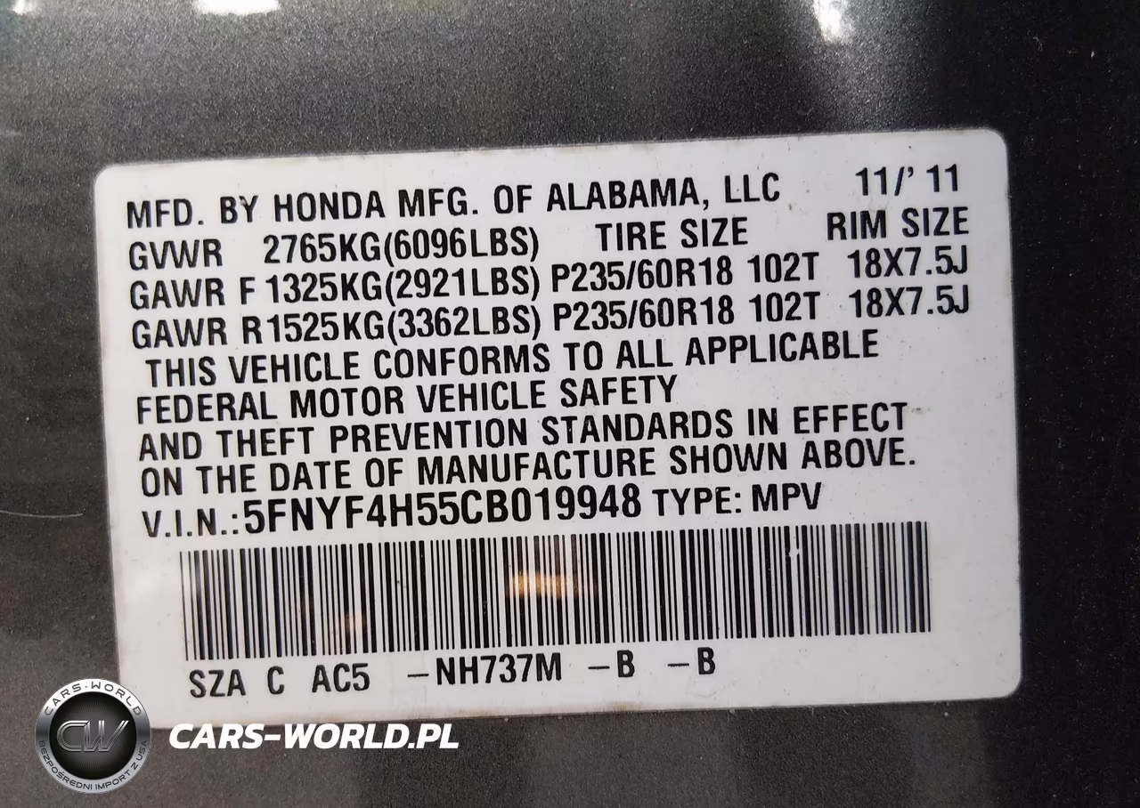 2012 Honda Pilot Ex-L VIN:5FNYF4H55CB019948 - 9