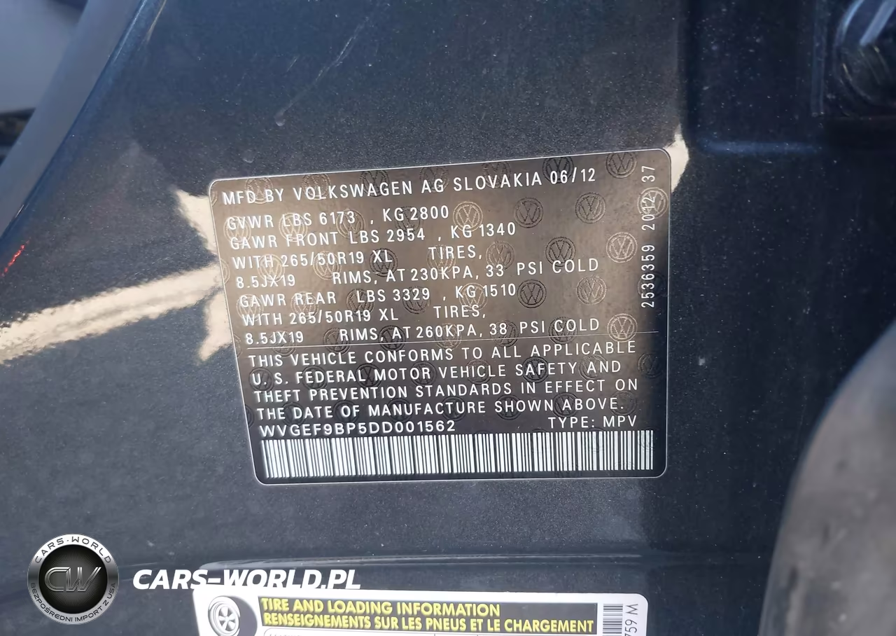 2013 Volkswagen Touareg Vr6 Lux VIN:WVGEF9BP5DD001562 - 9