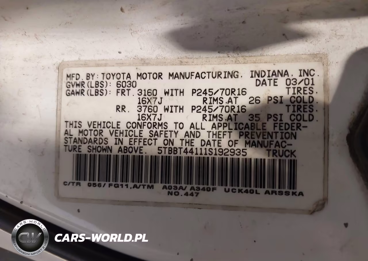 2001 Toyota Tundra Sr5 V8 VIN:5TBBT44111S192935 - 9
