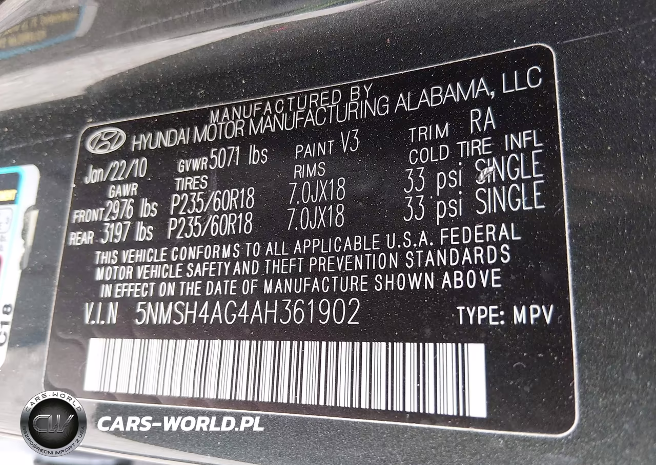 2010 Hyundai Santa Fe Se VIN:5NMSH4AG4AH361902 - 9