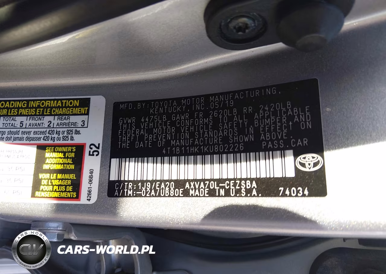 2019 Toyota Camry Se VIN:4T1B11HK1KU802226 - 9