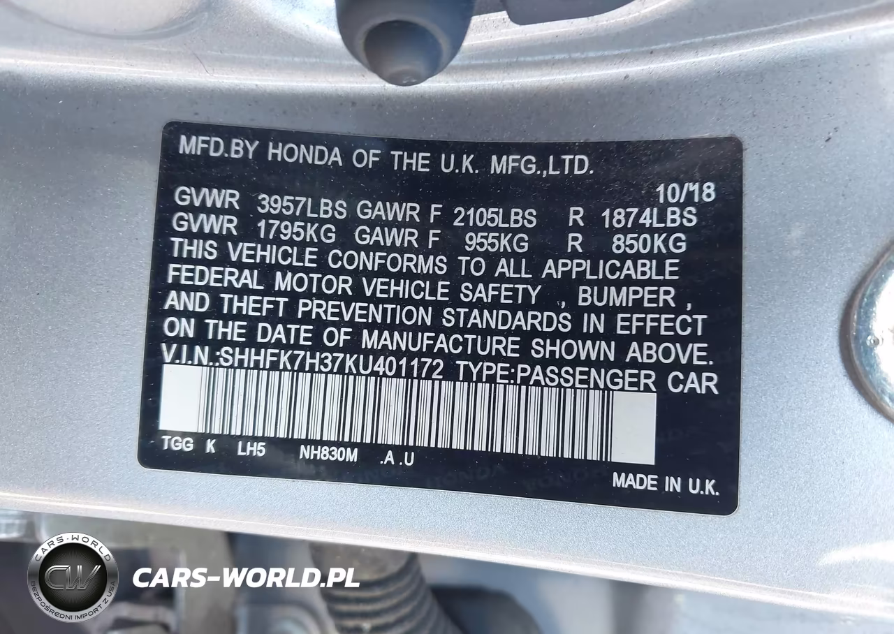 2019 Honda Civic Lx VIN:SHHFK7H37KU401172 - 9
