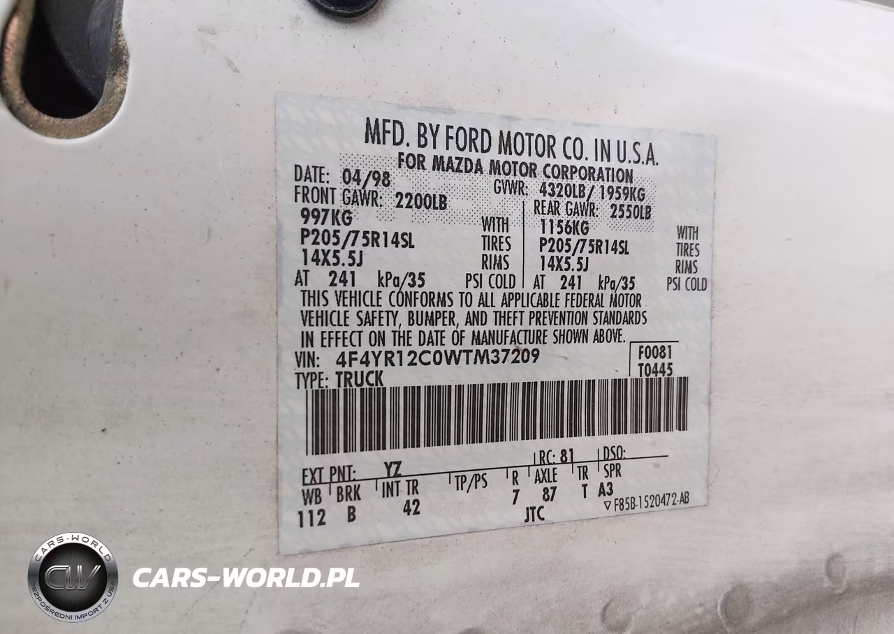 1998 Mazda B2500 Se-Sx VIN:4F4YR12C0WTM37209 - 9