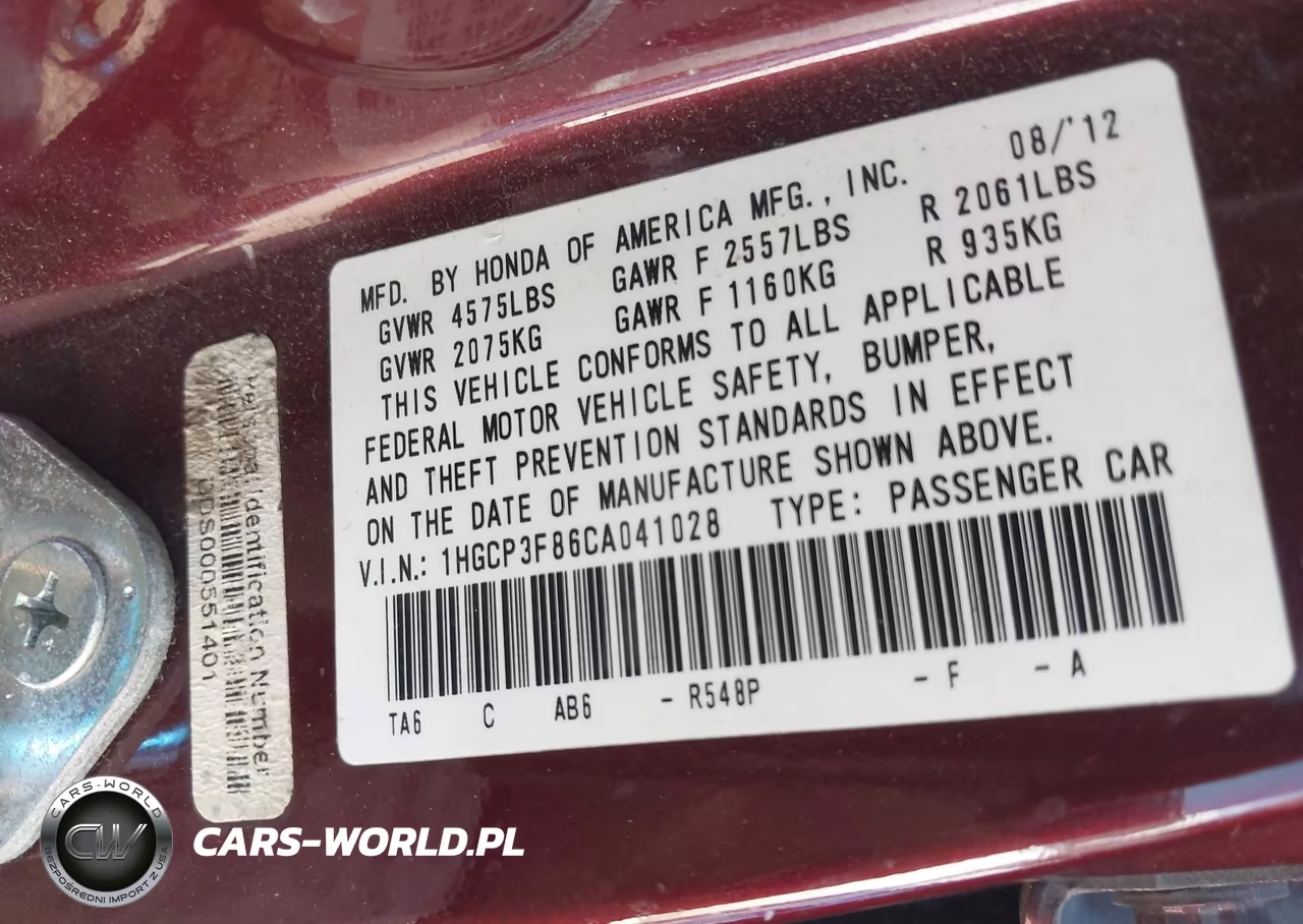 2012 Honda Accord 3.5 Ex-L VIN:1HGCP3F86CA041028 - 9