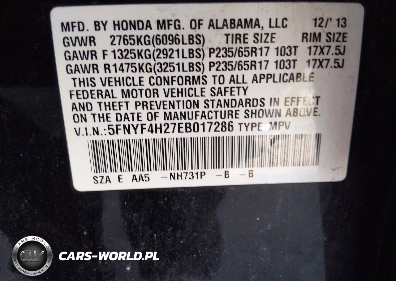 2014 Honda Pilot Lx VIN:5FNYF4H27EB017286 - 9