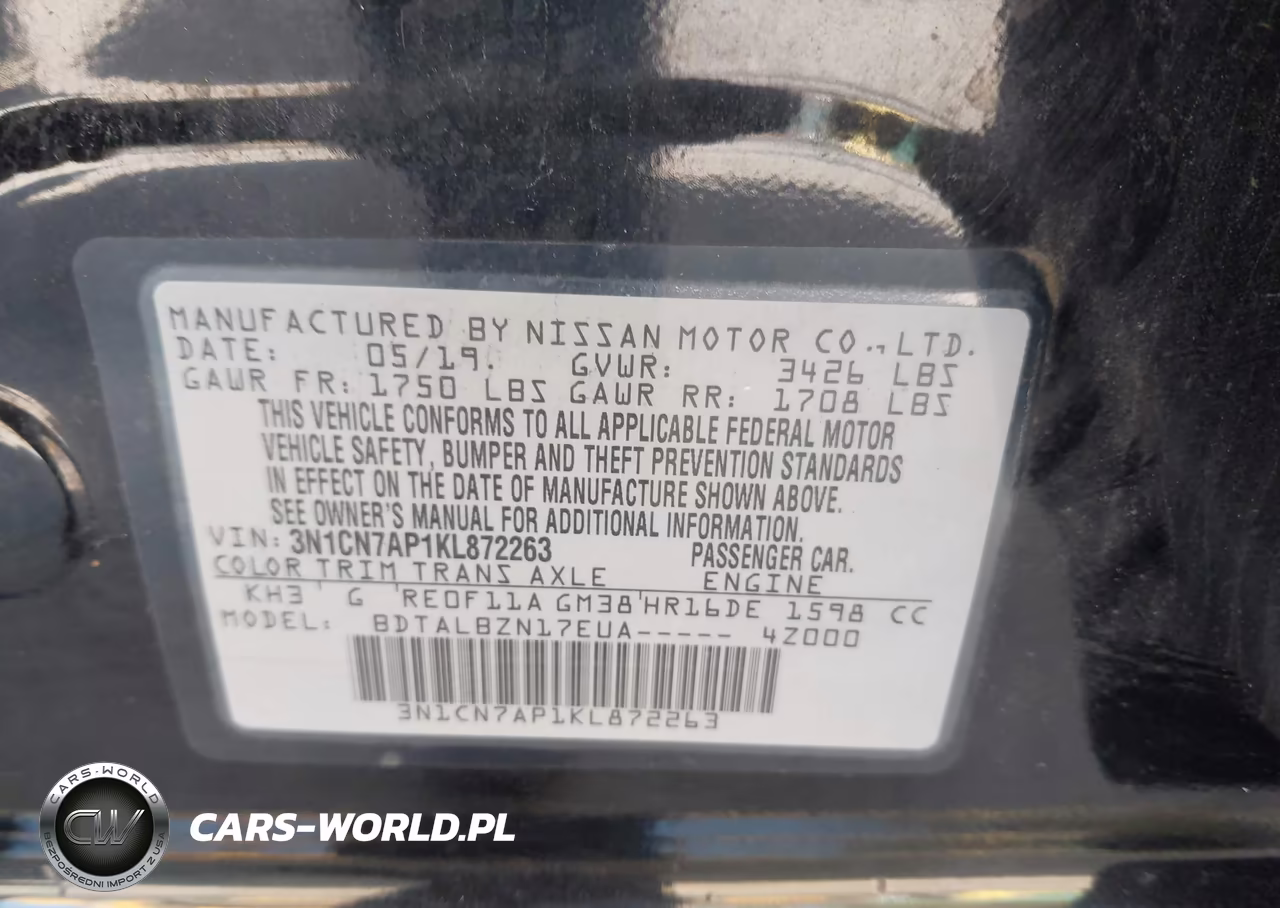 2019 Nissan Versa 1.6 Sv VIN:3N1CN7AP1KL872263 - 9