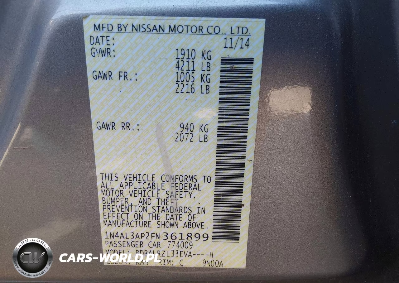 2015 Nissan Altima 2.5 Sl VIN:1N4AL3AP2FN361899 - 9