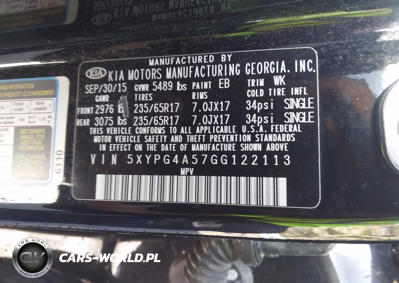 2016 Kia Sorento 3.3L Lx VIN:5XYPG4A57GG122113 - 9