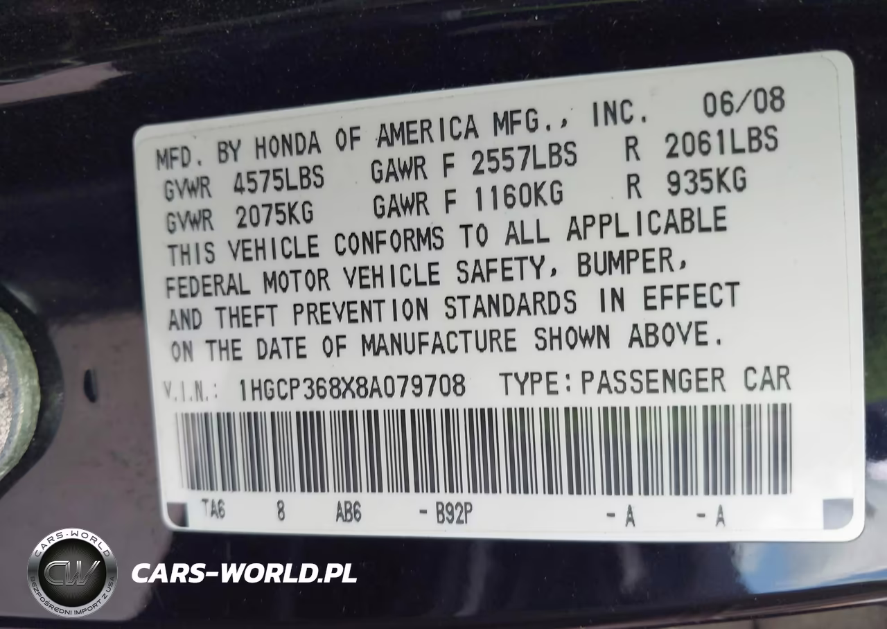 2008 Honda Accord 3.5 Ex-L VIN:1HGCP368X8A079708 - 9