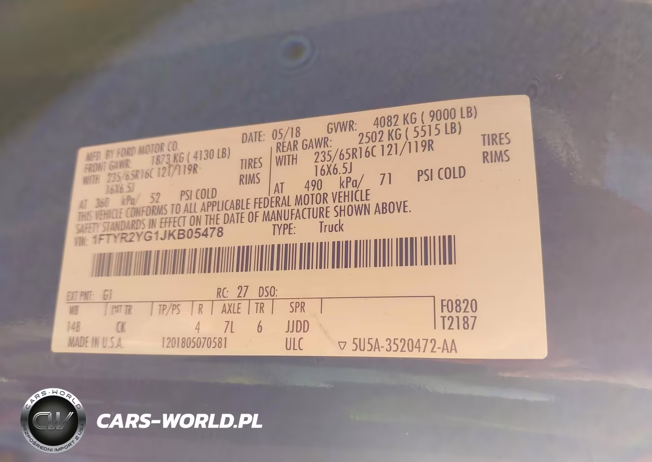 2018 Ford Transit T-250 VIN:1FTYR2YG1JKB05478 - 9