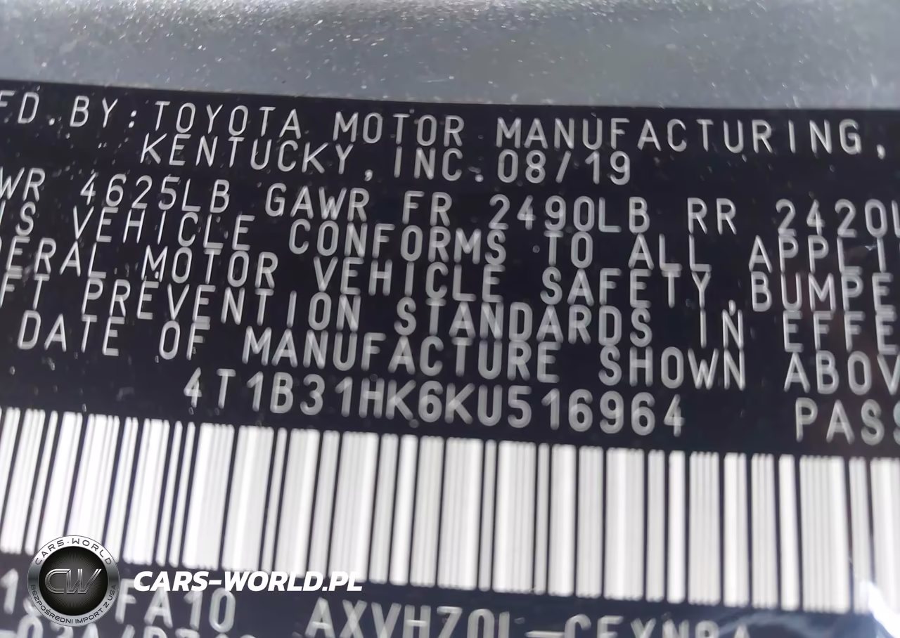 2019 Toyota Camry Hybrid Le VIN:4T1B31HK6KU516964 - 9