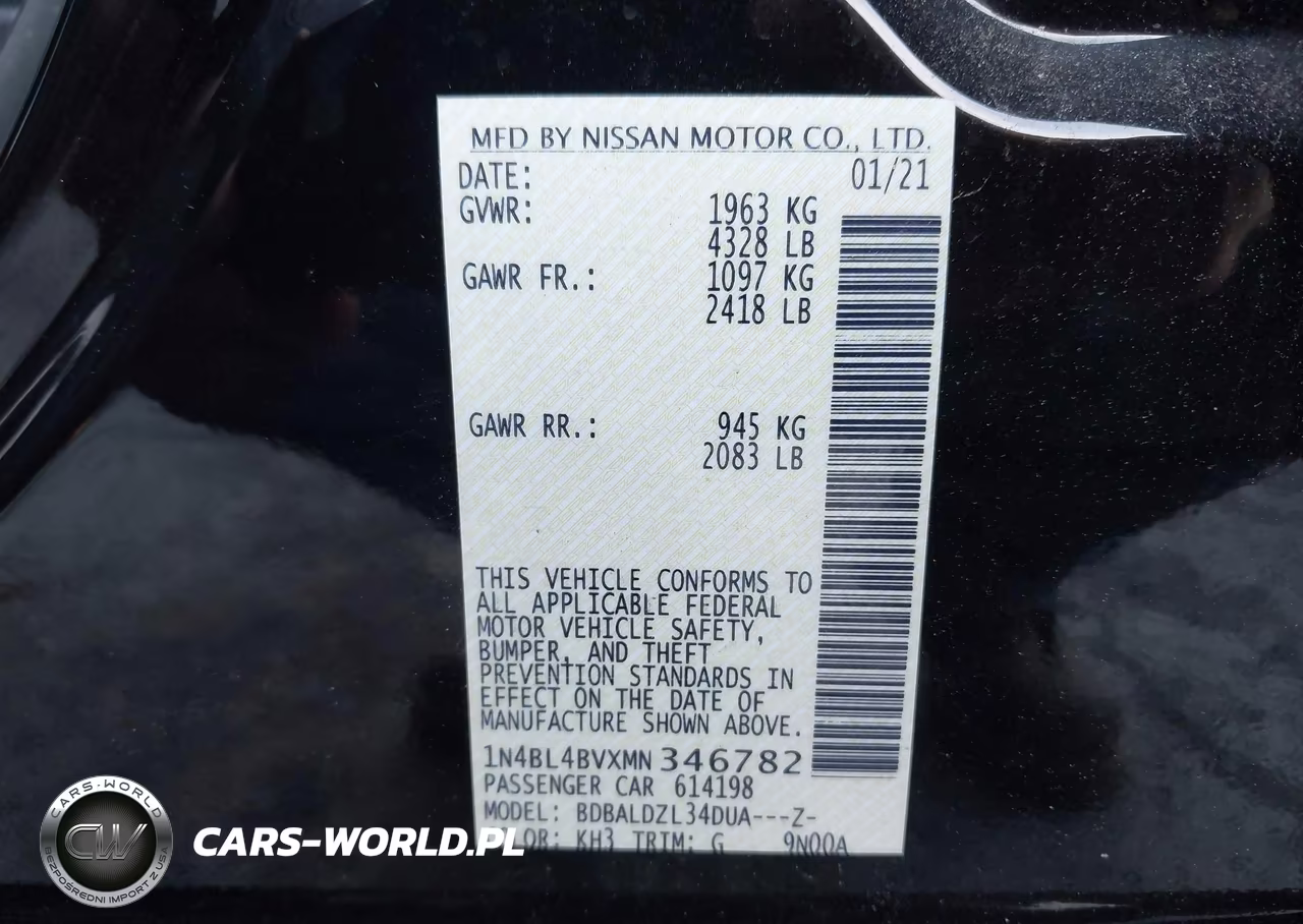 2021 Nissan Altima S Fwd VIN:1N4BL4BVXMN346782 - 9