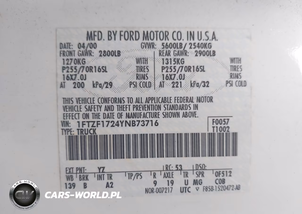 2000 Ford F-150 Work Series-Xl-Xlt VIN:1FTZF1724YNB73716 - 9