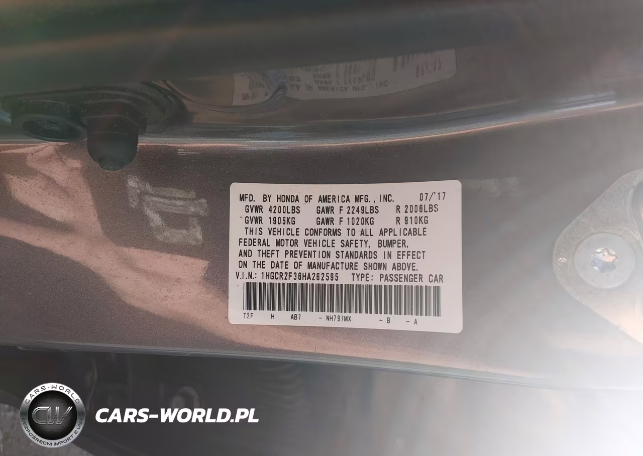 2017 Honda Accord Lx VIN:1HGCR2F36HA262595 - 9
