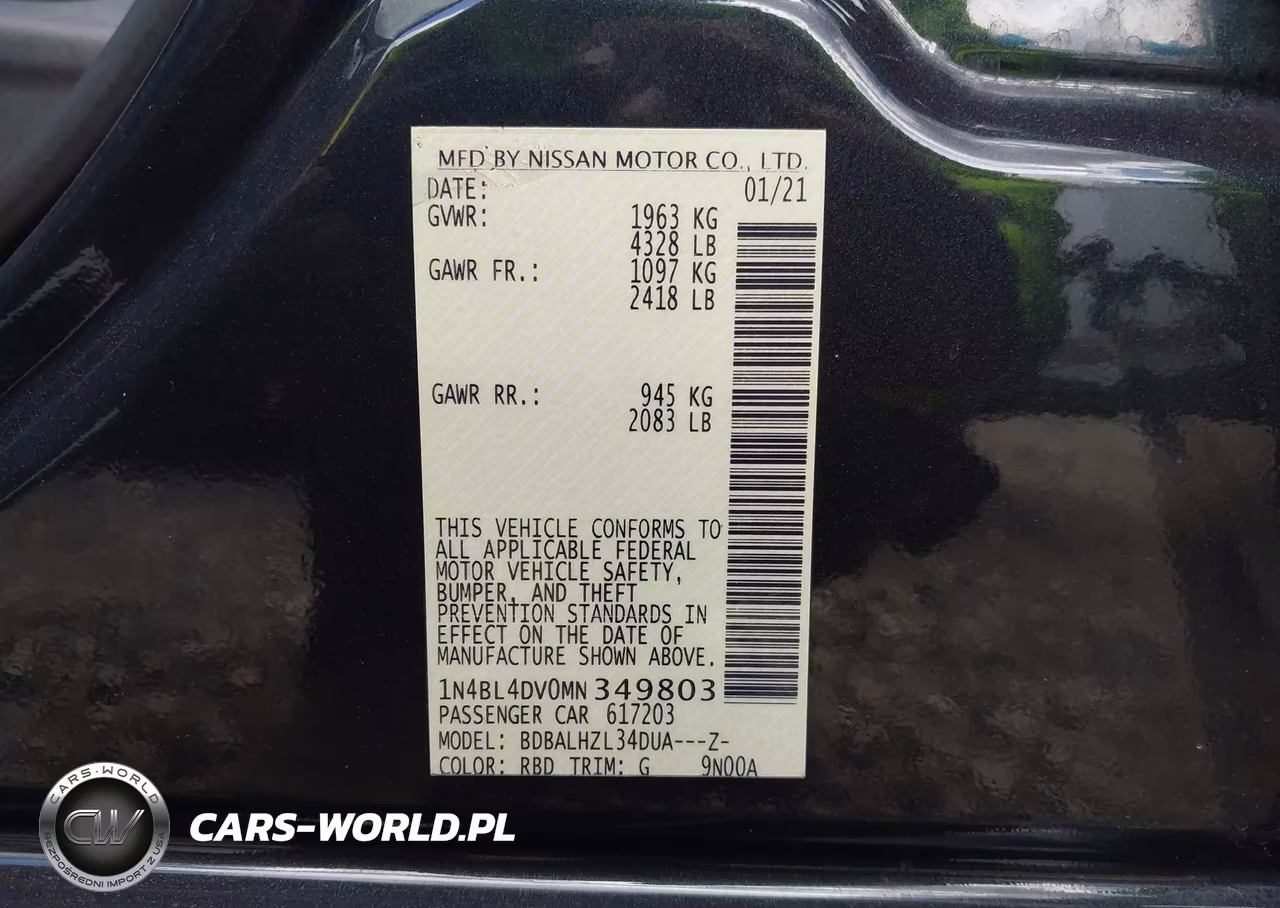 2021 Nissan Altima Sv Fwd VIN:1N4BL4DV0MN349803 - 9
