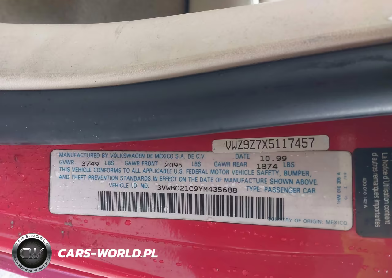 2000 Volkswagen New Beetle Gl VIN:3VWBC21C9YM435688 - 9