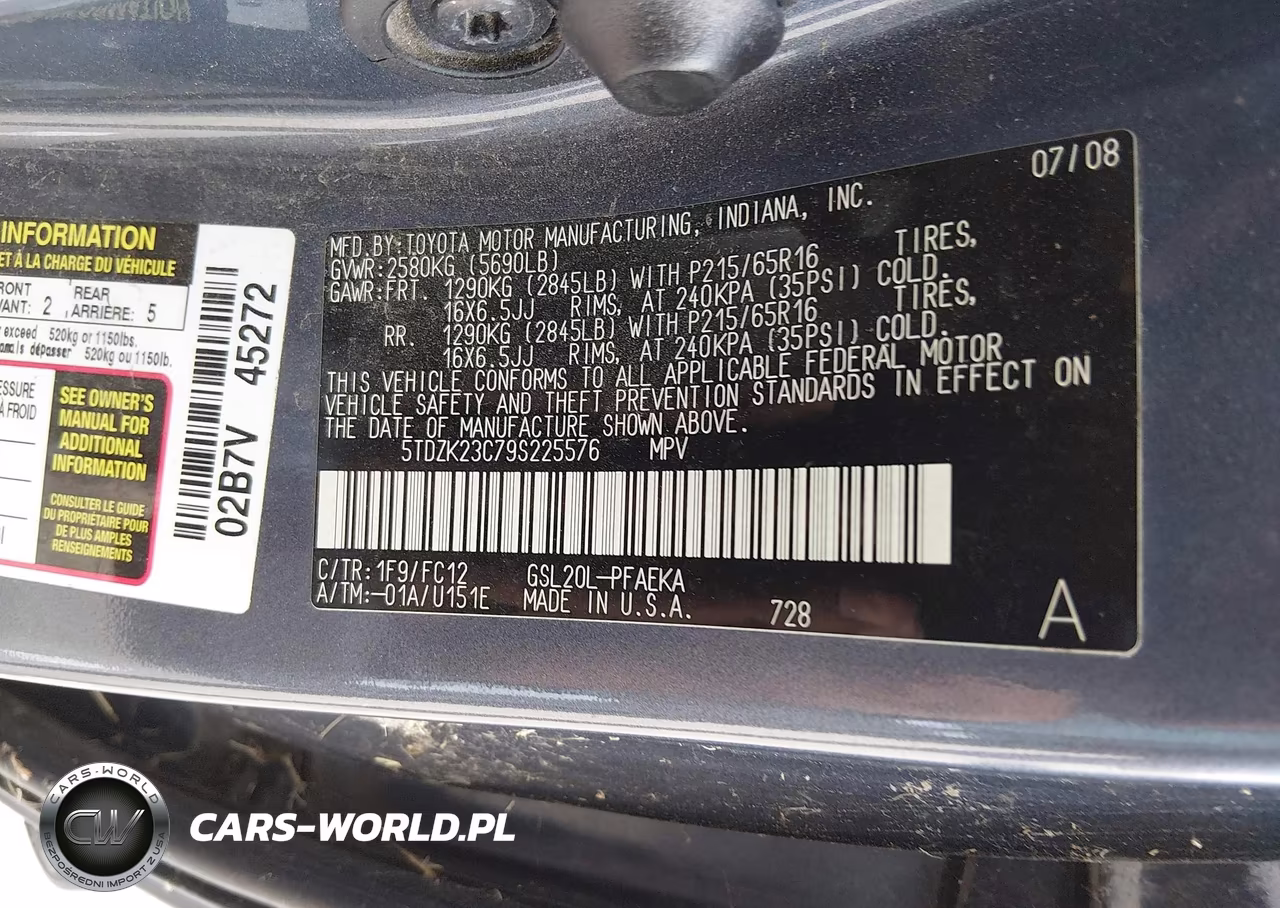 2009 Toyota Sienna Le VIN:5TDZK23C79S225576 - 9
